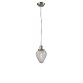 Glass Pendant With 10 Feet Cord - Satin Brushed Nickel - CLEAR CRACKEL GLASS