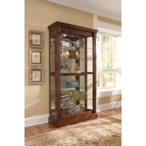 Pulaski Furniture Lighted Sliding Door 5 Shelf Curio Cabinet in Cherry Brown Room View