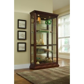 Pulaski Furniture Lighted Sliding Door 4 Shelf Curio Cabinet in Cherry Brown Room View