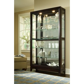Pulaski Furniture Sliding Door 5 Shelf Curio Cabinet in Deep Brown Room View
