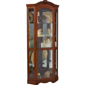Pulaski Furniture Mirrored Corner Curio Cabinet in Warm Cherry Brown Side
