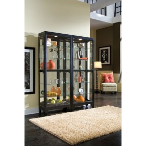 Pulaski Furniture Lighted Gallery Style 5 Shelf Curio Cabinet in Onyx Black Room View