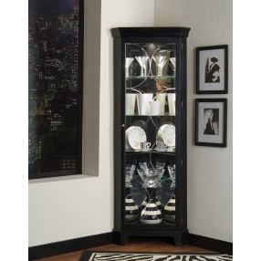 Pulaski Furniture Lighted 4 Shelf Corner Curio Cabinet in Oxford Black