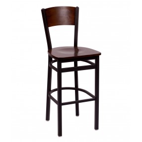 Dale Solid Wood Back Barstool With Steel Frame - Sand Black Finish