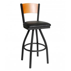 Dale Solid Wood Back Swivel Barstool With Steel Frame - Sand Black Finish
