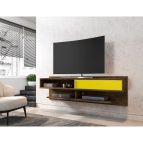 Manhattan Comfort Astor 70.86 Modern Floating Entertainment Center 1.0 with Media Shelves in Rustic Brown and Yellow