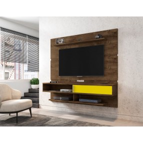 Manhattan Comfort Astor 70.86 Modern Floating Entertainment Center 2.0 with Media and Décor Shelves in Rustic Brown and Yellow