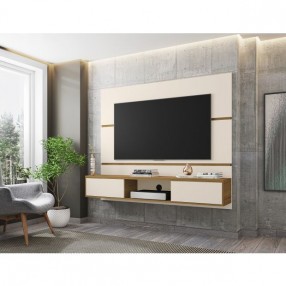 Manhattan Comfort Vernon 62.99 Floating Wall Entertainment Center in Off White and Cinnamon