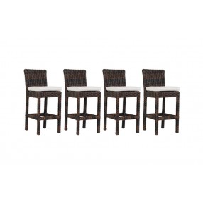 Montecito Wicker Counter Stool With Cushions - Set of Four - Set in Front Side Angle