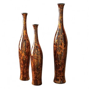 Howard Elliott Mottled Red & Gold Ceramic Vase Set