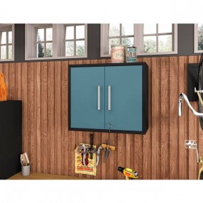 Manhattan Comfort Eiffel Floating Garage Storage Cabinet with Lock and Key in Blue Gloss