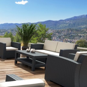 Compamia Monaco Resin Patio Seating 4 piece with Cushion - Lifestyle Gray 2