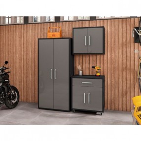 Manhattan Comfort Eiffel 3-Piece Storage Garage Set in Matte Black and Grey