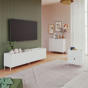 Manhattan Comfort Mid-Century Modern Bogardus 3-Piece TV Stand Living Room Set with Accent Cabinet and End Table
