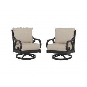 Monterey Wicker Swivel Rocker With Cushions - Set in Front Side Angle
