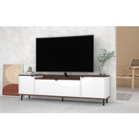 Manhattan Comfort Mosholu 66.93 TV Stand with 3 Shelves in White and Nut Brown