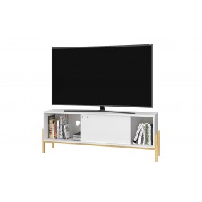 Manhattan Comfort Bowery 55.12 TV Stand with 2 Shelves in White and Oak