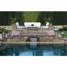 Provence Aluminum Sofa with Club Chairs and Coffee Table - Lifestyle