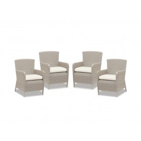 Manhattan Wicker Dining Chair With Cushions In Linen Canvas With Self Welt - Set in Front Side Angle