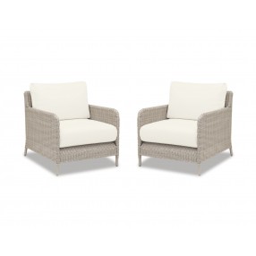 Manhattan Wicker Club Chair With Cushions In Linen Canvas With Self Welt - Set