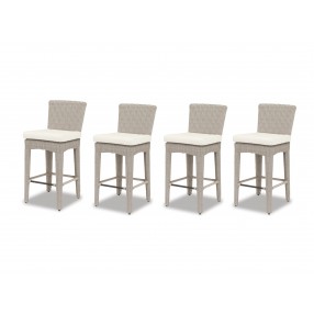 Manhattan Wicker Counter Stool With Cushions In Linen Canvas With Self Welt - Set in Front Side Angle