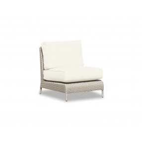 Manhattan Wicker Armless Club With Cushions In Linen Canvas With Self Welt  - Small