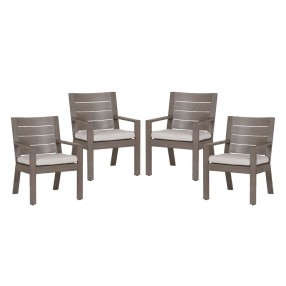  Laguna Armless Dining Chair With Cushions In Canvas Flax - Set in Front Side Angle