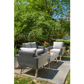 Alfresco Home Castlewood All Weather Wicker 4 Piece Seating Group with Cushions - Lifestyle