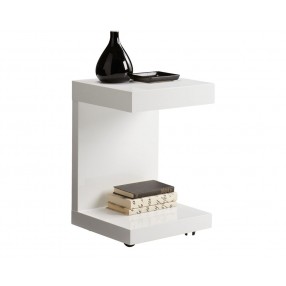 SUNPAN Bachelor End Table - High Gloss White - Front Side Angle with Decor