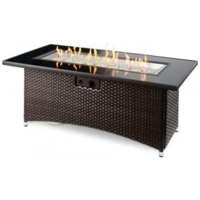 Outdoor Greatroom Company Montego Coffee Table W/Balsam Wicker Base Glass Burner - Lit