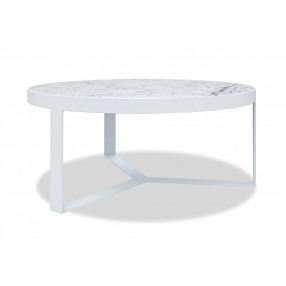 Contemporary 38" Round Coffee Table - Frost Finish Honed Cararra Top