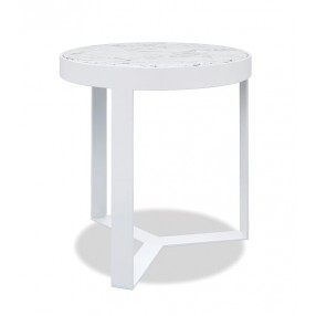 Contemporary "18" Round End Table With Frost  Finish with Honed Cararra Top