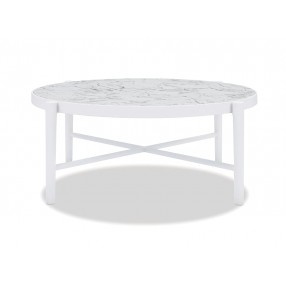 Post Leg 40" Round Coffee Table Frost Finish with Honed Carrara top