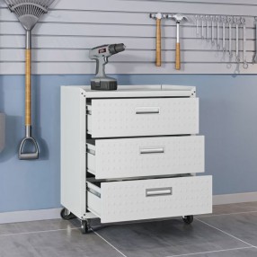 Manhattan Comfort Fortress Textured Metal 31.5" Garage Mobile Chest with 3 Full Extension Drawers in White Open