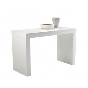 Faro Counter Table - High Gloss White - Front Side Angle with Decor