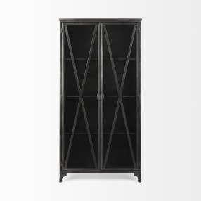 Mercana Poppy II 73.8" H Black Metal With Glass Door Display Cabinet Front