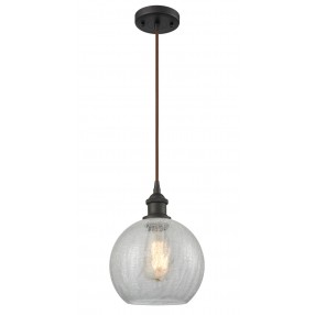 Glass Cord Pendant - Oiled Rubbed Bronze - CLEAR CRACKLED GLOBE