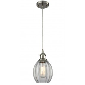 Glass Cord Pendant - Brushed Satin Nickel - CLEAR FLUTED GLASS