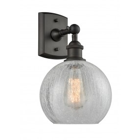 Glass Wall Sconce - Oiled Rubbed Bronze - CLEAR CRACKLED GLOBE