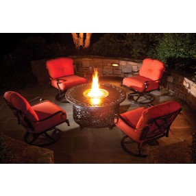  Alfresco Home Bellagio 48" Round Cast Aluminum Gas Fire Pit/Chat Table with Glacier Ice Firebeads - Lifestyle