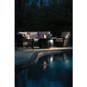 Alfresco Home Margherita 48" Round Cast Aluminum Gas Fire Pit/Chat Table with Glacier Ice Firebeads - Lifestyle