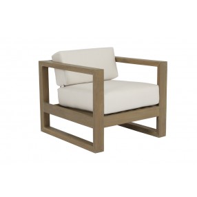 Sunset West Coastal Teak Club Chair With Cushions In Canvas - Angled