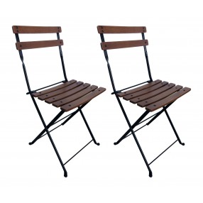 French Café Bistro Folding Side Chair W/ European Chestnut Wood Slats