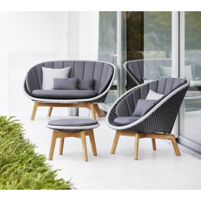 Cane-Line Peacock Footstool/Side Table W/teak Legs, Cane-Line Weave 