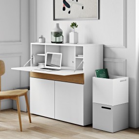TemaHome Focus Workstation in Pure White & Oak - Lifestyle 