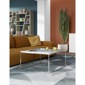 TemaHome Gleam 30x30 Marble Top Coffee Table in White Marble & Chrome - Lifestyle