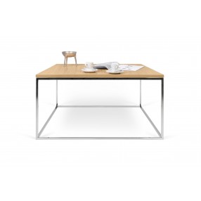 TemaHome Gleam 30x30 Wood Top Coffee Table in Oak & Chrome - Front with Contents