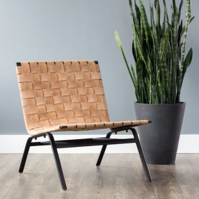 Sunpan Omari Lounge Chair Sueded Light Tan Leather - Lifestyle