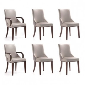 Manhattan Comfort Shubert 6-Piece Modern Faux Leather and Velvet Dining Chair Set in Light Grey