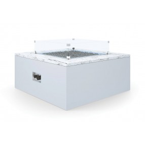 White Carrara Marble Square Fire Table - Front Side Angle